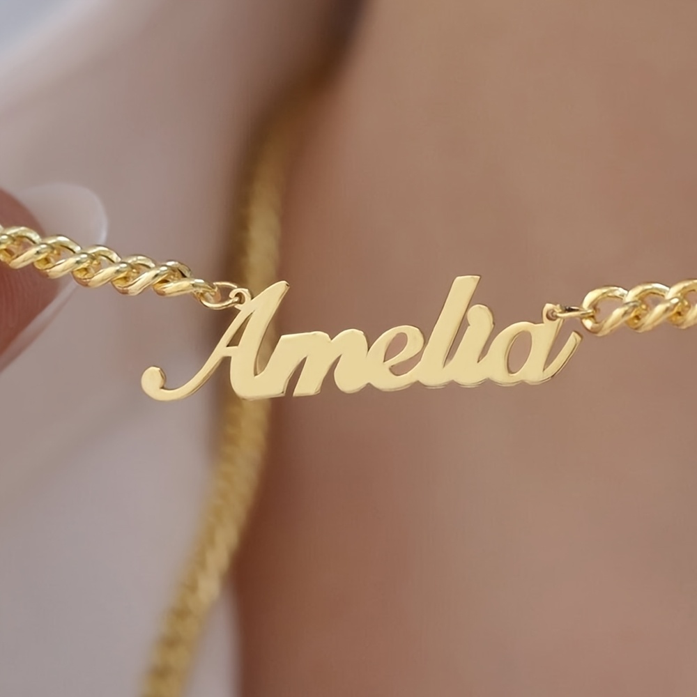 Women's Custom Name Stainless Steel Cuban Chain Pendant Necklace
